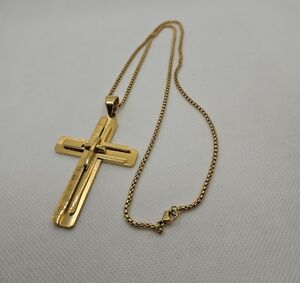 Gold Cross Pendant Necklace - 24" Chain
